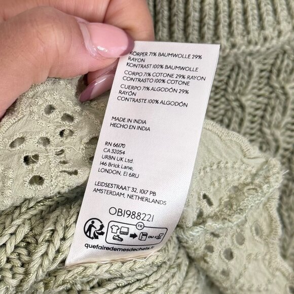 Anthropologie Lace Peplum Sweater Green XS Cable Knit‎ Boho Cottagecore - Picture 6 of 7